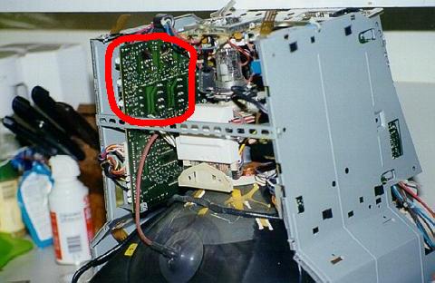 The red circle shows the former location of the loose solder connections